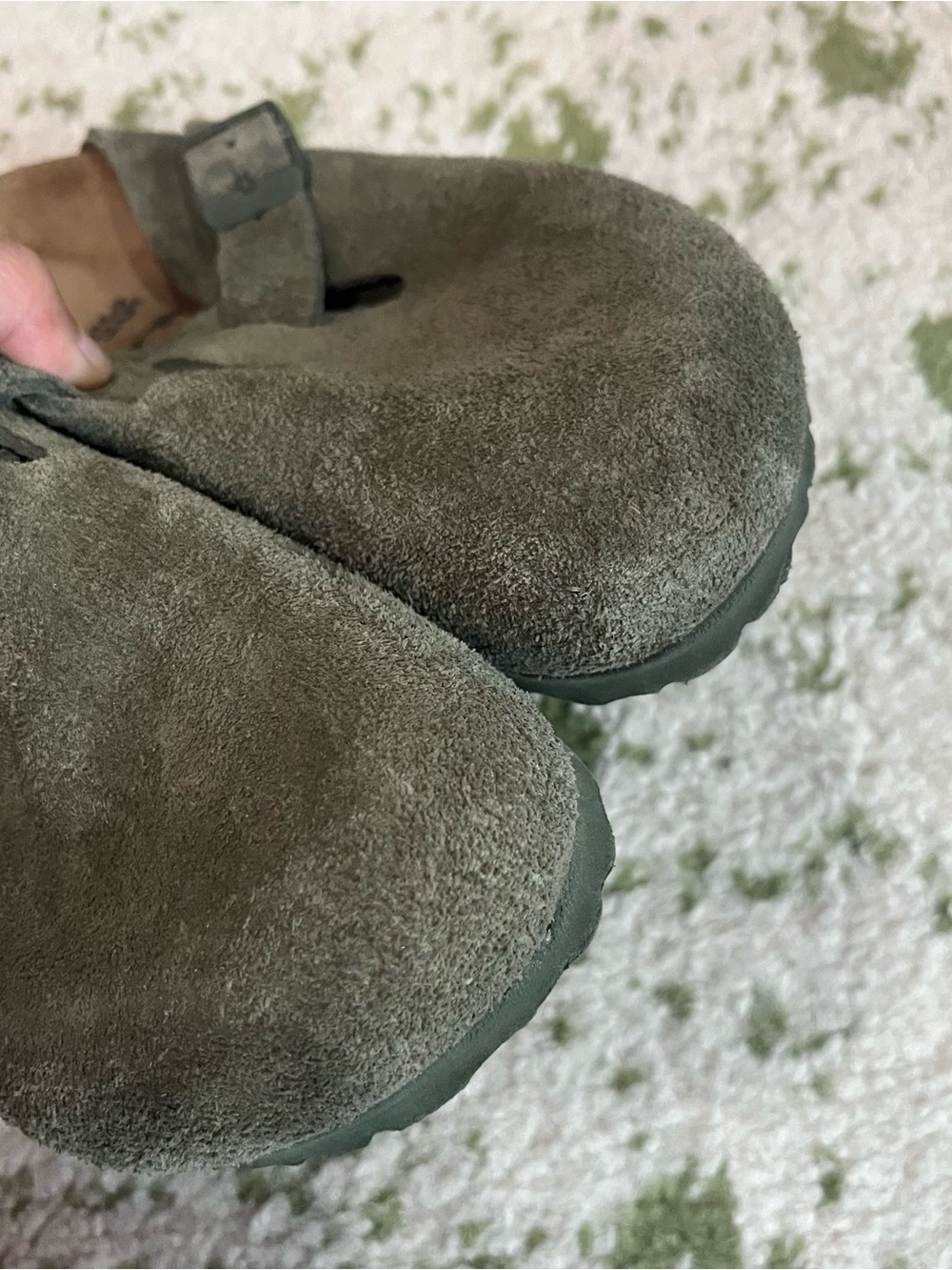 Birkenstock Suede Clog Mules in Olive Green - Picture 4 of 7